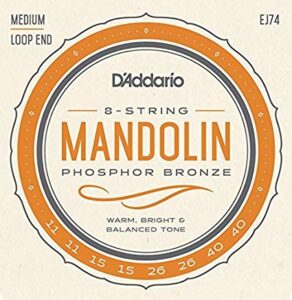 D'Addario EJ74 Mandolin Teli Phosphor Bronze Medium Loop End 8 Tel