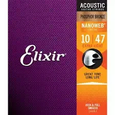 Elixir Nanoweb Phosphor Bronze 16002 Akustik Gitar Teli Extra Light 10-47
