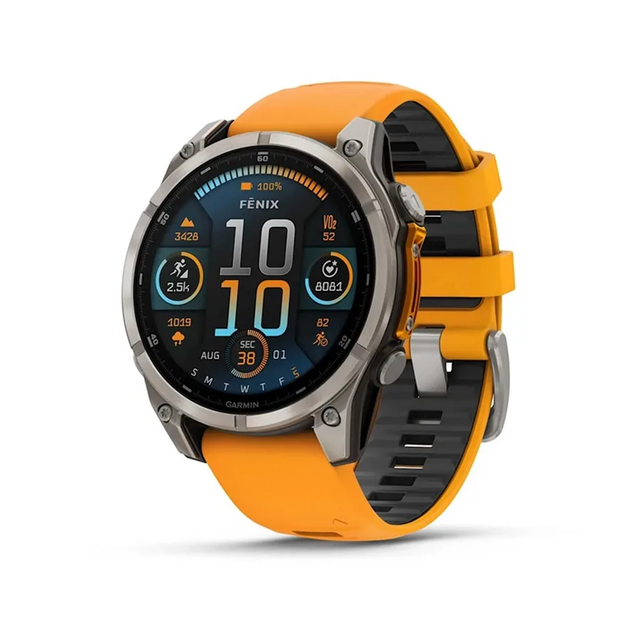 Garmin Fenix® 8 AMOLED Sapphire – 47mm Titanyum Kasa, Spark Orange / Graphite Silikon Kayış