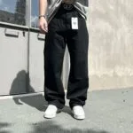 Baggy Fit Ip Kemerli Siyah Kot Pantolon