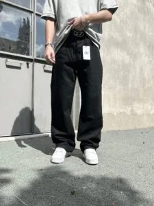 Baggy Fit Ip Kemerli Siyah Kot Pantolon