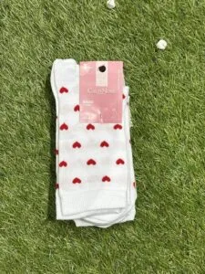 (3 Çift) Kalpli Beyaz Soket Çorap