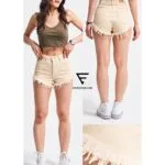Yirtikli Krem Kot Şort