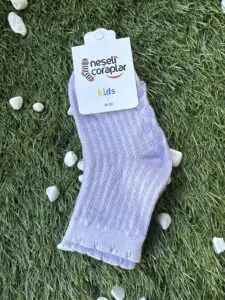 25-30 Size Tabani Silikonlu Örgülü Lila Çocuk Çorap