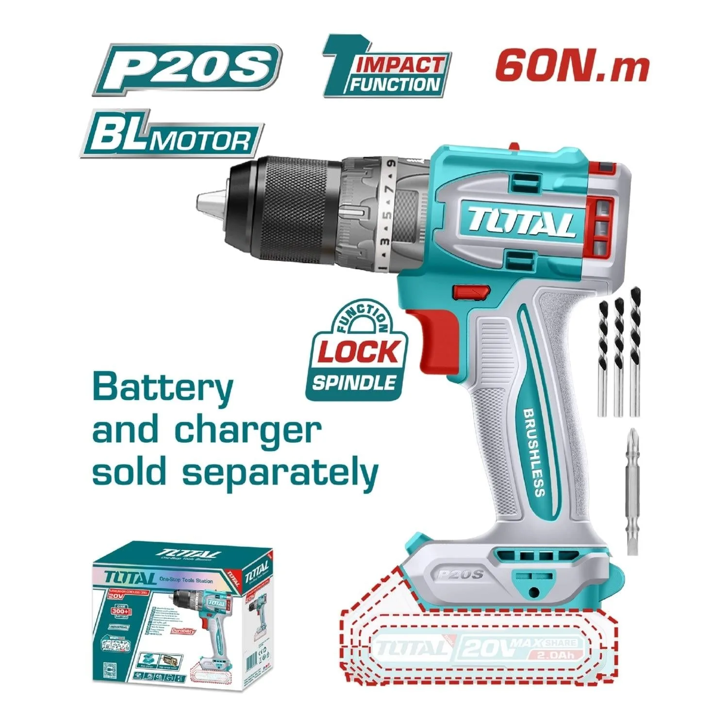 Total Akülü Matkap Darbeli BL 13MM/60Nm 20V (Sadece Alet)