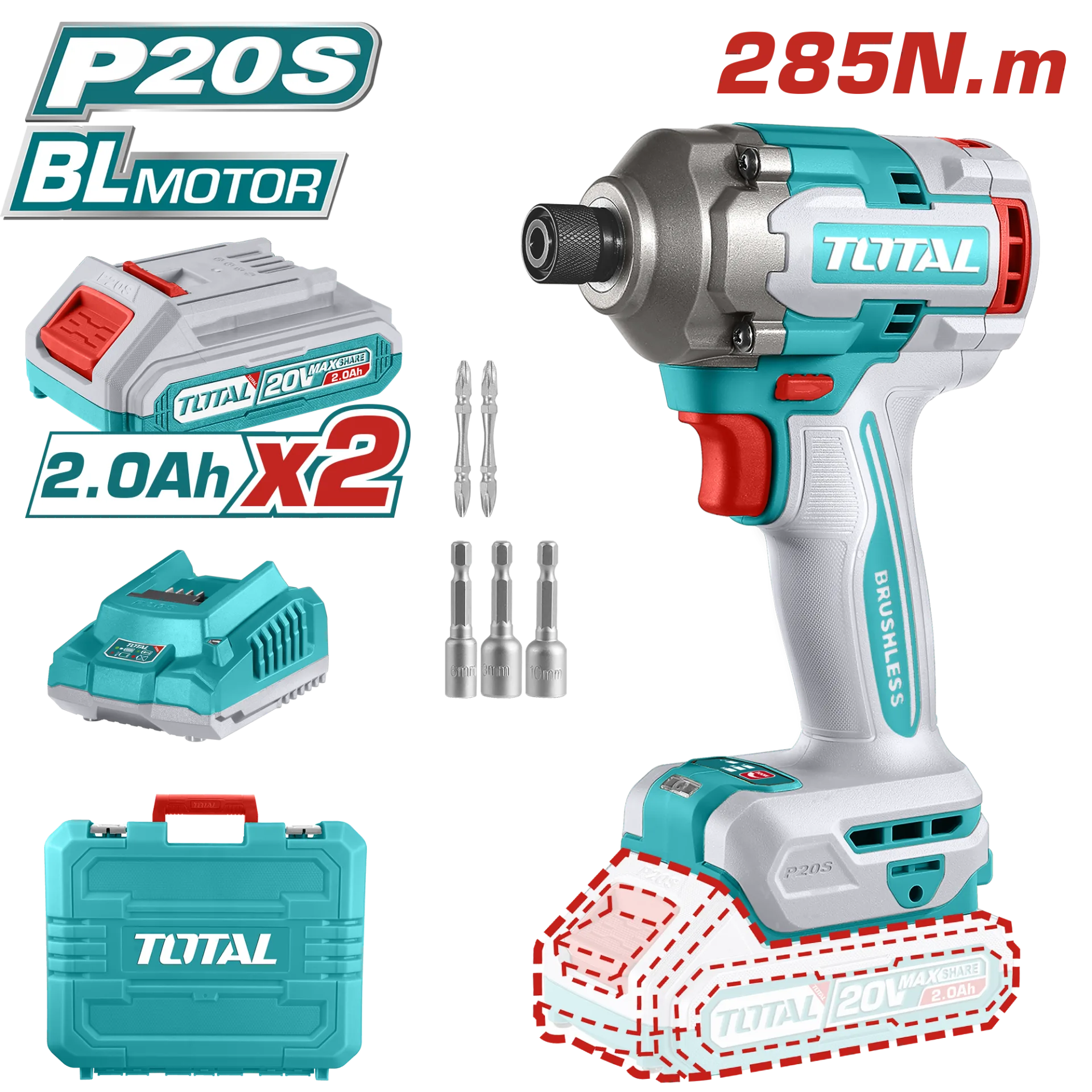 Total Akülü Matkap Darbeli 20V/285Nm (2Ah Akü + Sarjer)