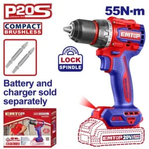 Emtop Akülü Matkap Darbesiz 20V/55Nm (Sadece Alet)