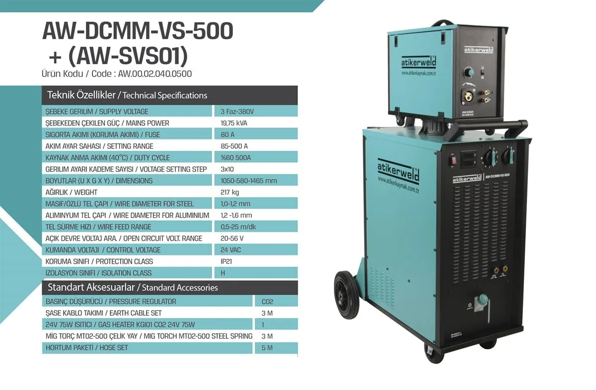 Atiker Gazaltı Kaynak Makinesi AW-DCMM-VS 500 AMP