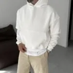 Basic Beyaz Içi Polar Hoodie