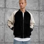 Şeritli Siyah Krem Kadife Ceket