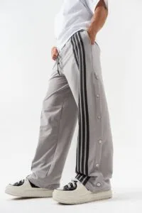 Baggy Fit Şeritli Gri Eşofman Alti