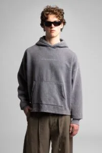 Minimal Yazi Gri Cropped Hoodie