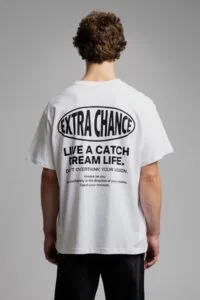 Extra Chance Baskili Beyaz Tshirt