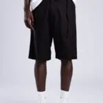 Keten Siyah Pileli Capri Şort