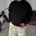 Basic Siyah Içi Polar Sweatshirt