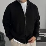 Basic Fermuarli Siyah Triko Ceket