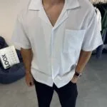 Yazi Nakişli Beyaz Gömlek