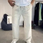 Baggy Fit Bej Keten Pantolon