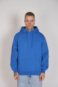 Basic Mavi Içi Polar Hoodie