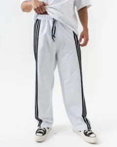 Baggy Fit Çizgili Beyaz Eşofman Alti