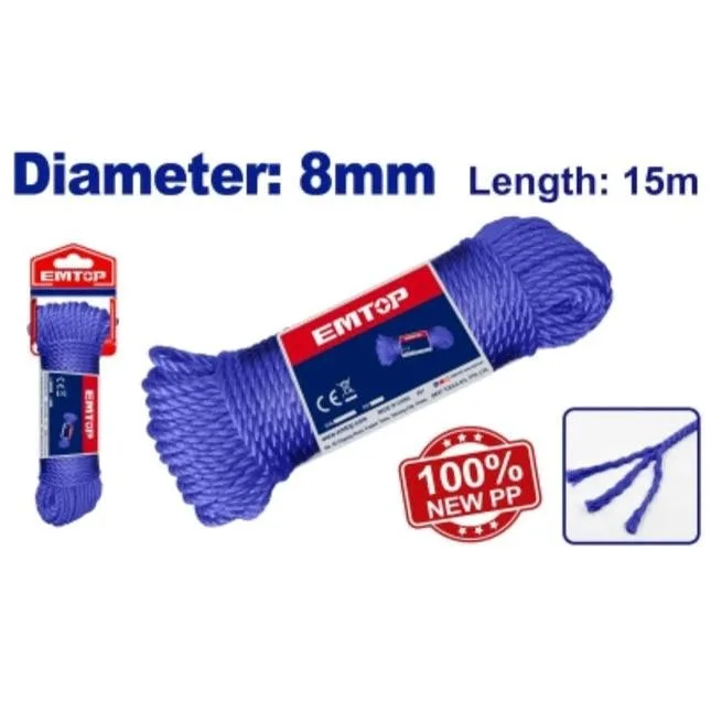 Emtop Halat PP Bükümlü 8MMX15 Metre