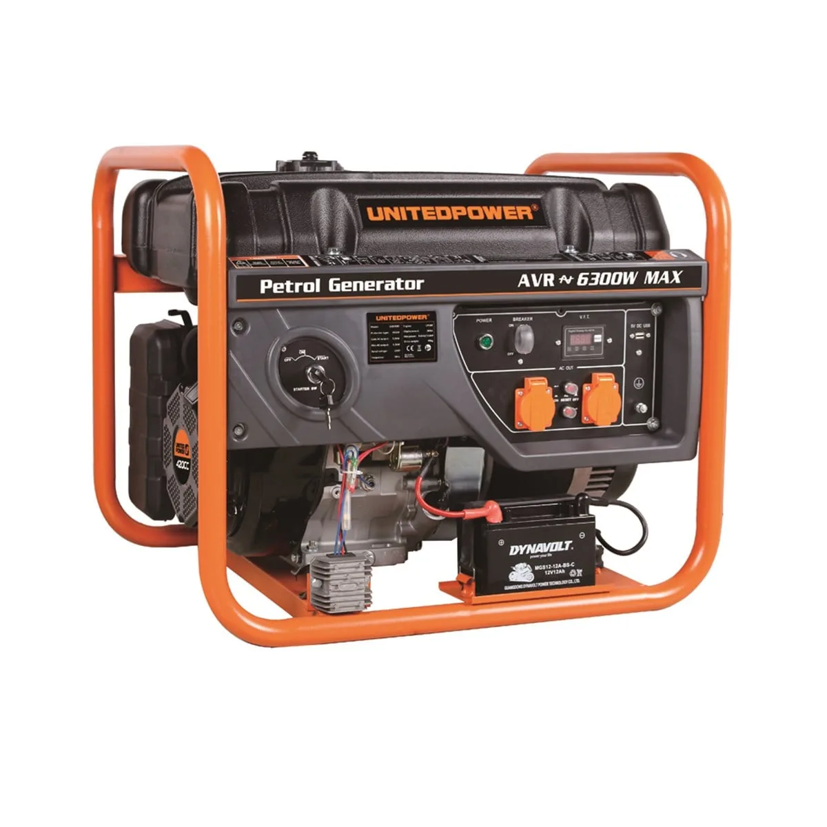 United Power Jenerator 6.3KW 7.9 KVA Benzinli Starterli-Tekerlekli (Akü Ekstra)