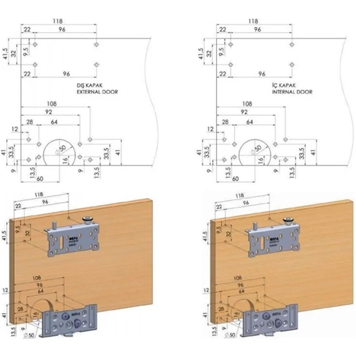 Mepa  Sürme Dolap Ray aksamı Ayarlı  SKM 80 (2 Takım)