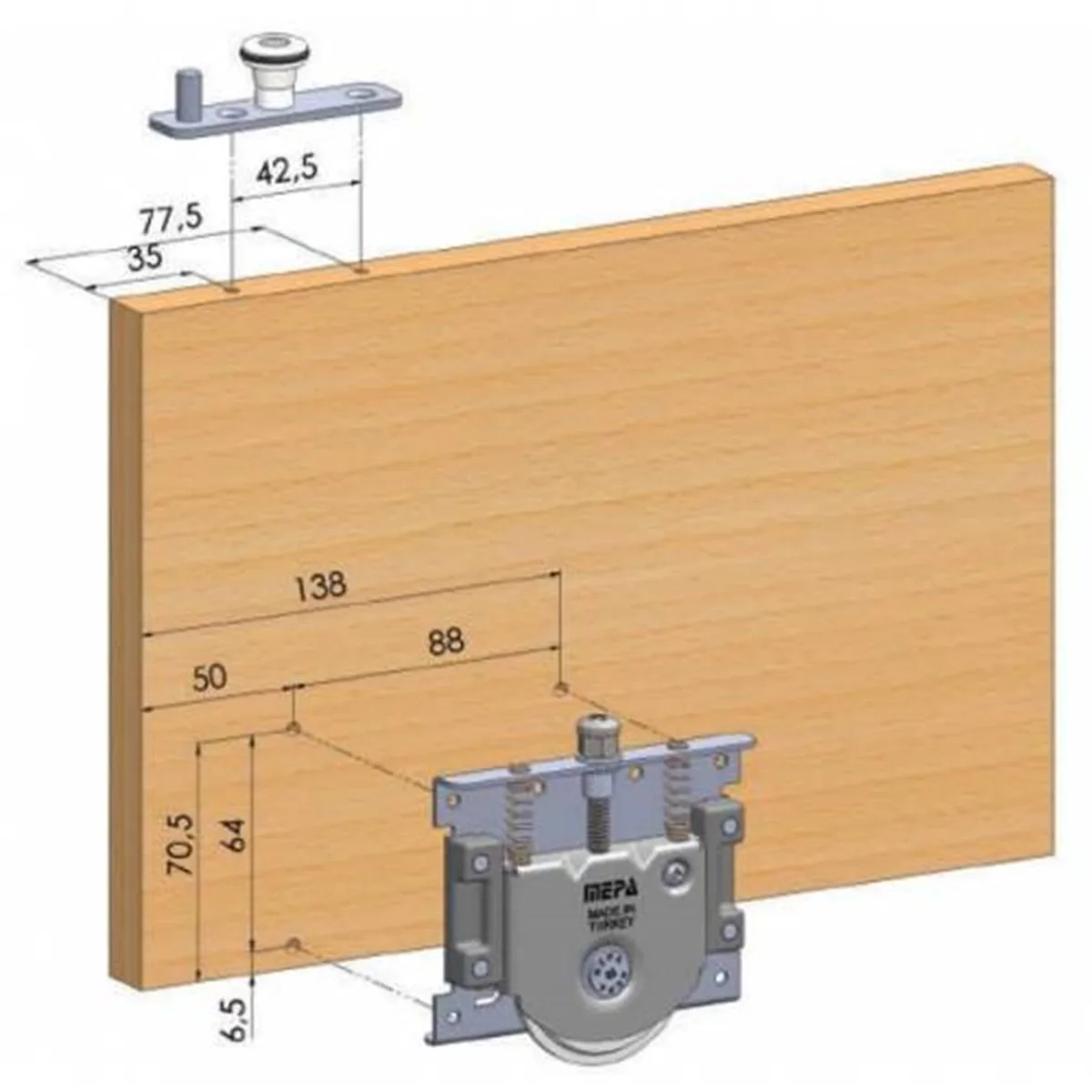 Mepa Sürme Dolap Ray Aksamı Alt Makara PKM 80