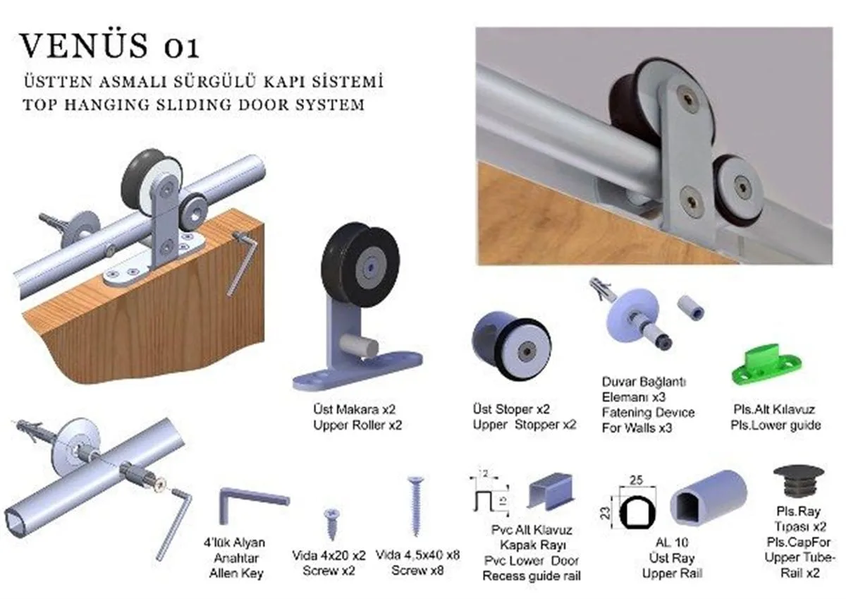 Mepa Sürme Kapı Rayı Üstten Asmalı Frenli 1.67 Metre