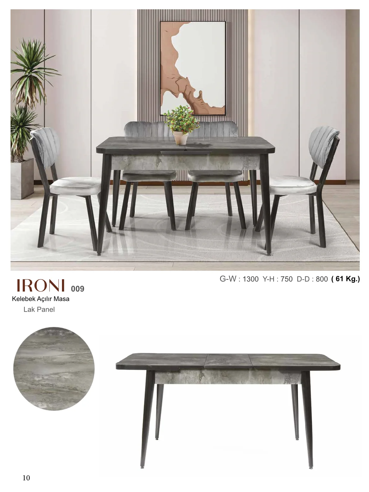 Kelebek Açılır Masa Ironı Lak Panel 130CMx75CMx80CM