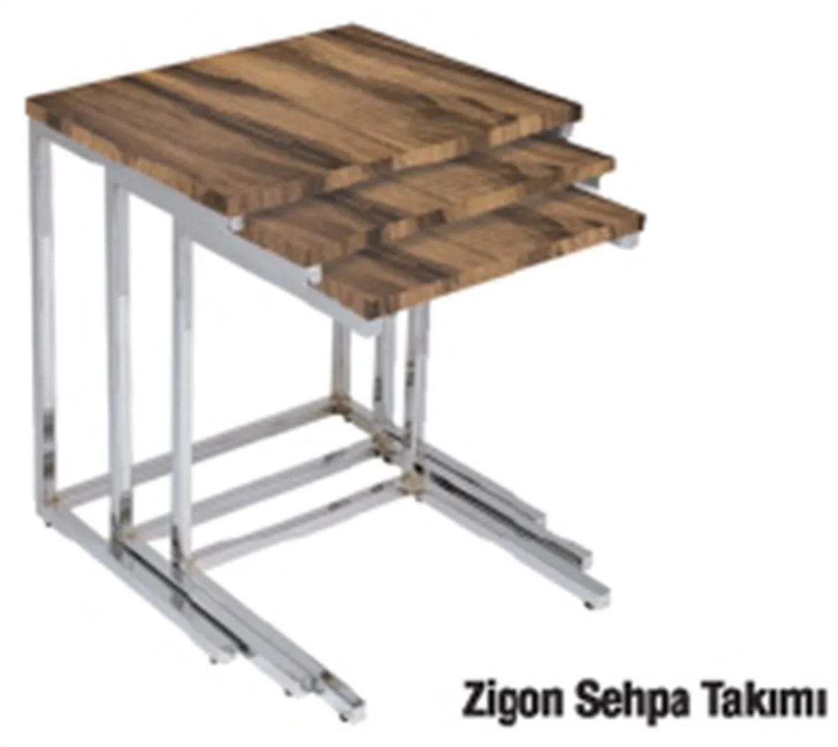 Zigon Sehpa Takımı 3'Lü Krom