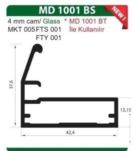 Üstün Çerçeve Kapak Kulpu 4mm Cam 6 Metre