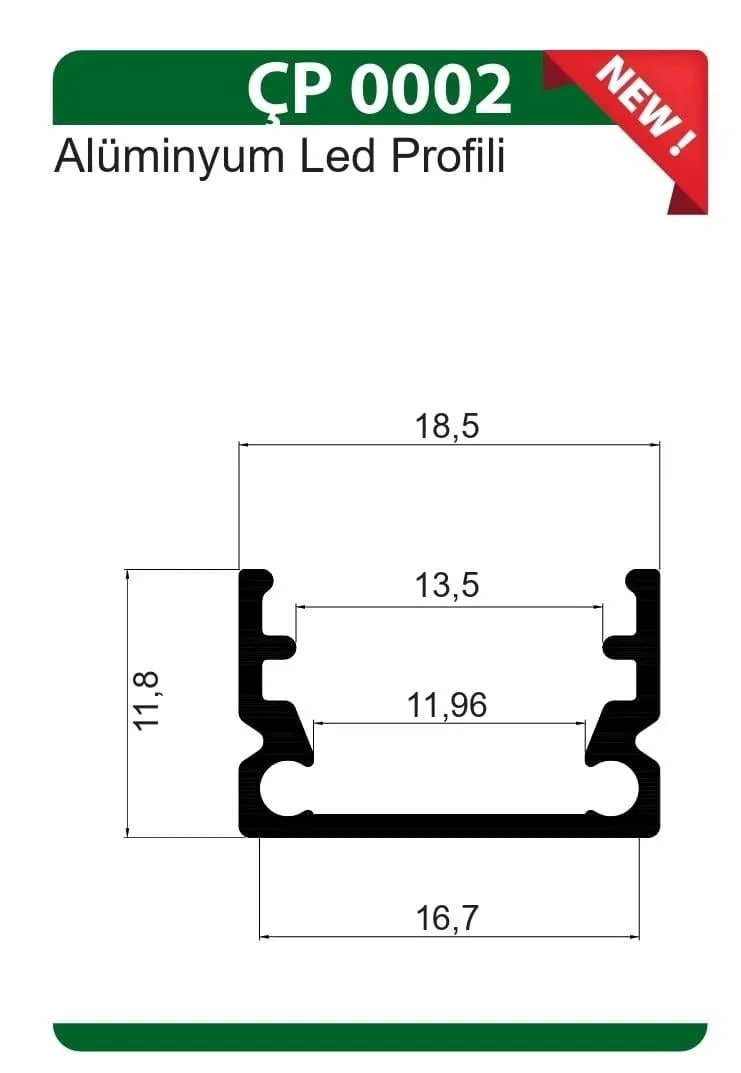 Üstün Kulaksız Led Profil+Pvc Kapak 6 Metre Mat Krom