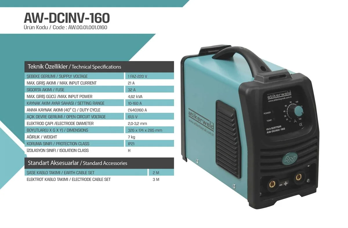 Atiker Kaynak Makinesi Örtülü Elektrot İnverter 160 AMP
