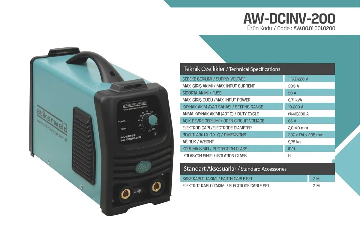 Atiker Kaynak Makinesi Örtülü Elektrot İnverter 200 AMP