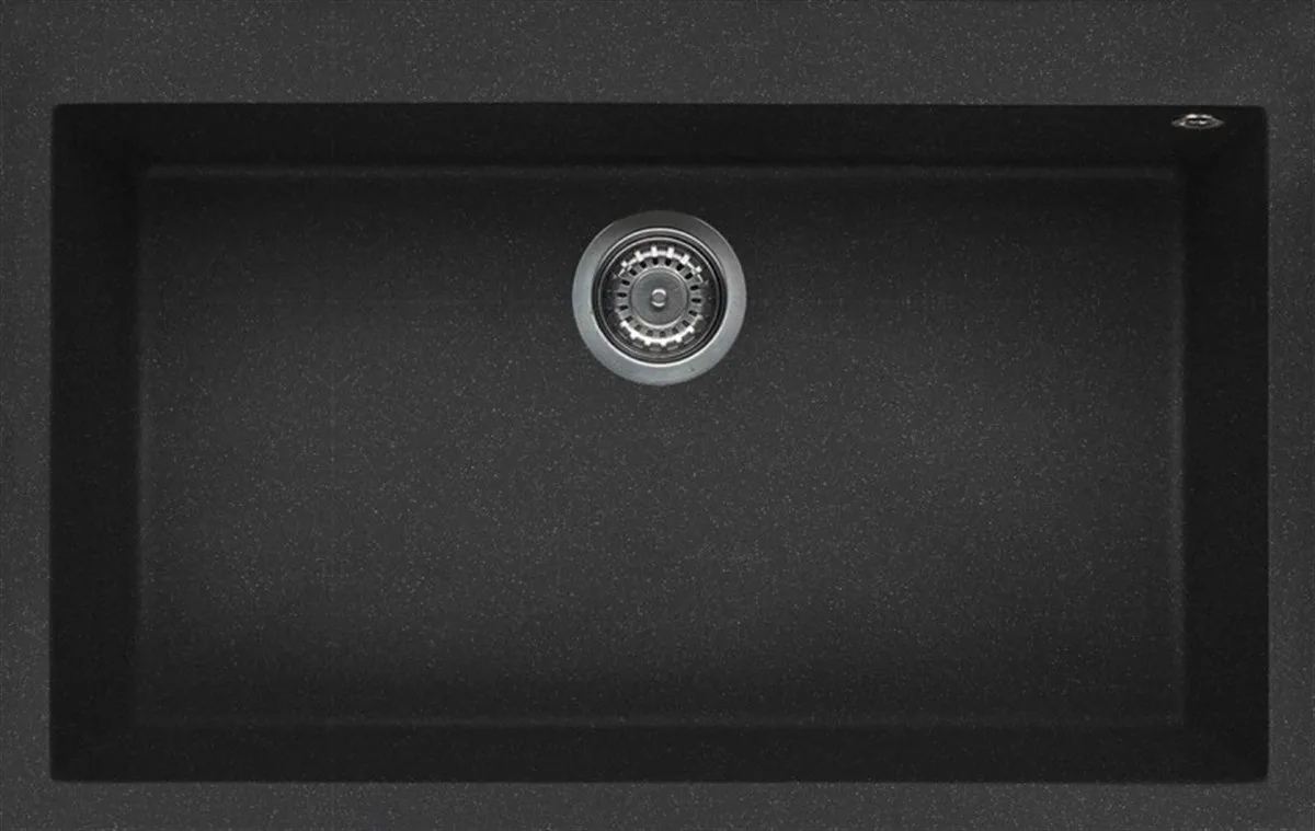 Elleci Granit Evye Tek Göz Damlalıksız Quadra Simli Siyah 76X44