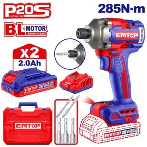 Emtop Akülü Matkap Darbeli 1/4''-6-35MM/285NM (2Ah Akü+Şarjer)