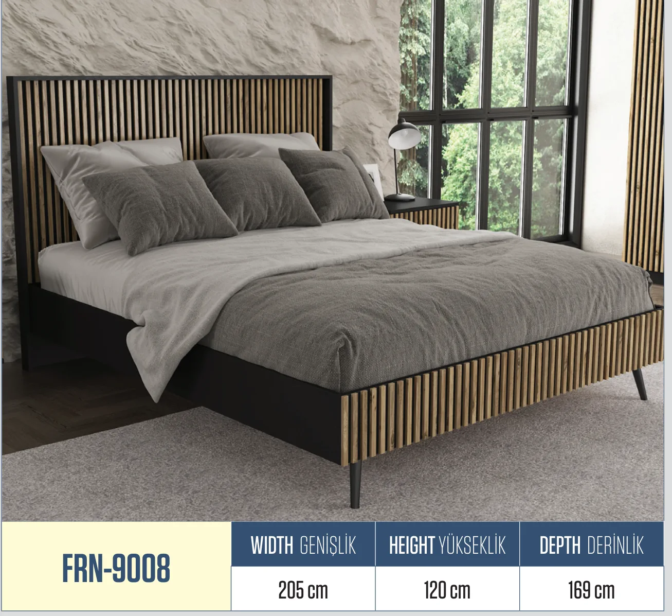 Zebra Çift Kişilik Yatak Atlantik Çam 205CMx120CMx169CM