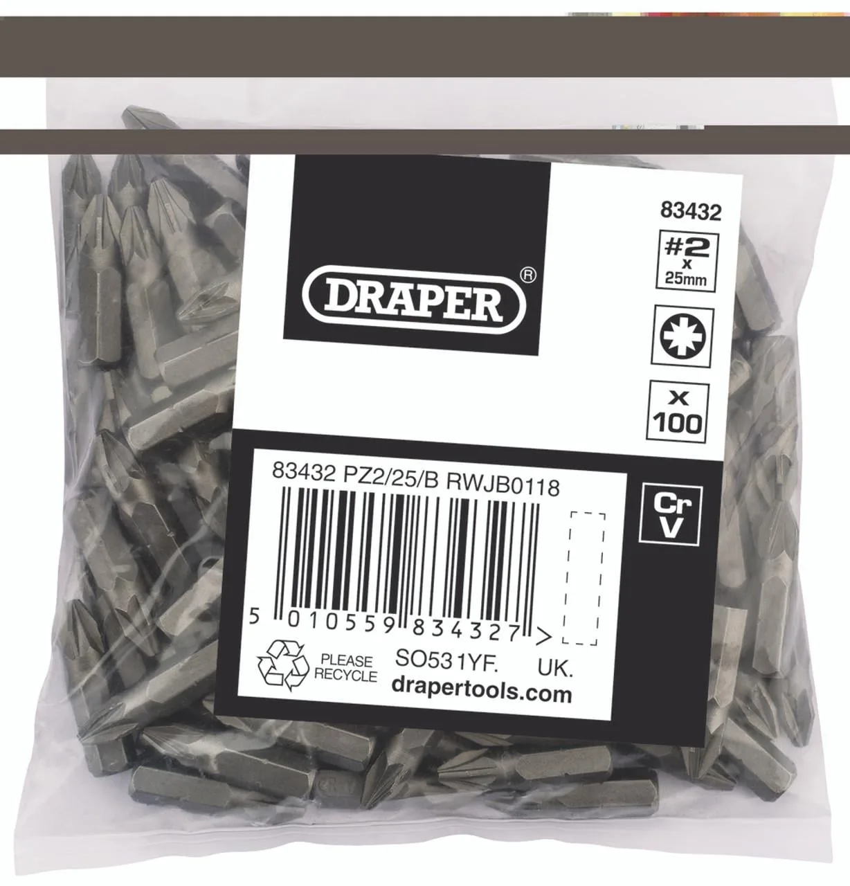 Draper Uç Tornavida Yıldız No.2 25MM (100Adet/Paket)