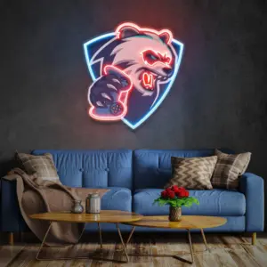 Bear Gamer Baskılı - Neon Tabela