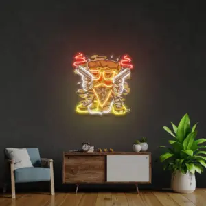 Gangsta Pizza Baskılı - Neon Tabela