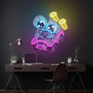 Astronot Off Road Karikatür Baskılı - Neon Tabela