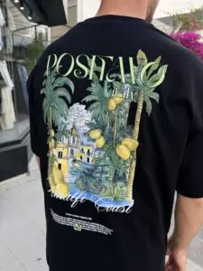 Palmiye Baski Siyah Tshirt