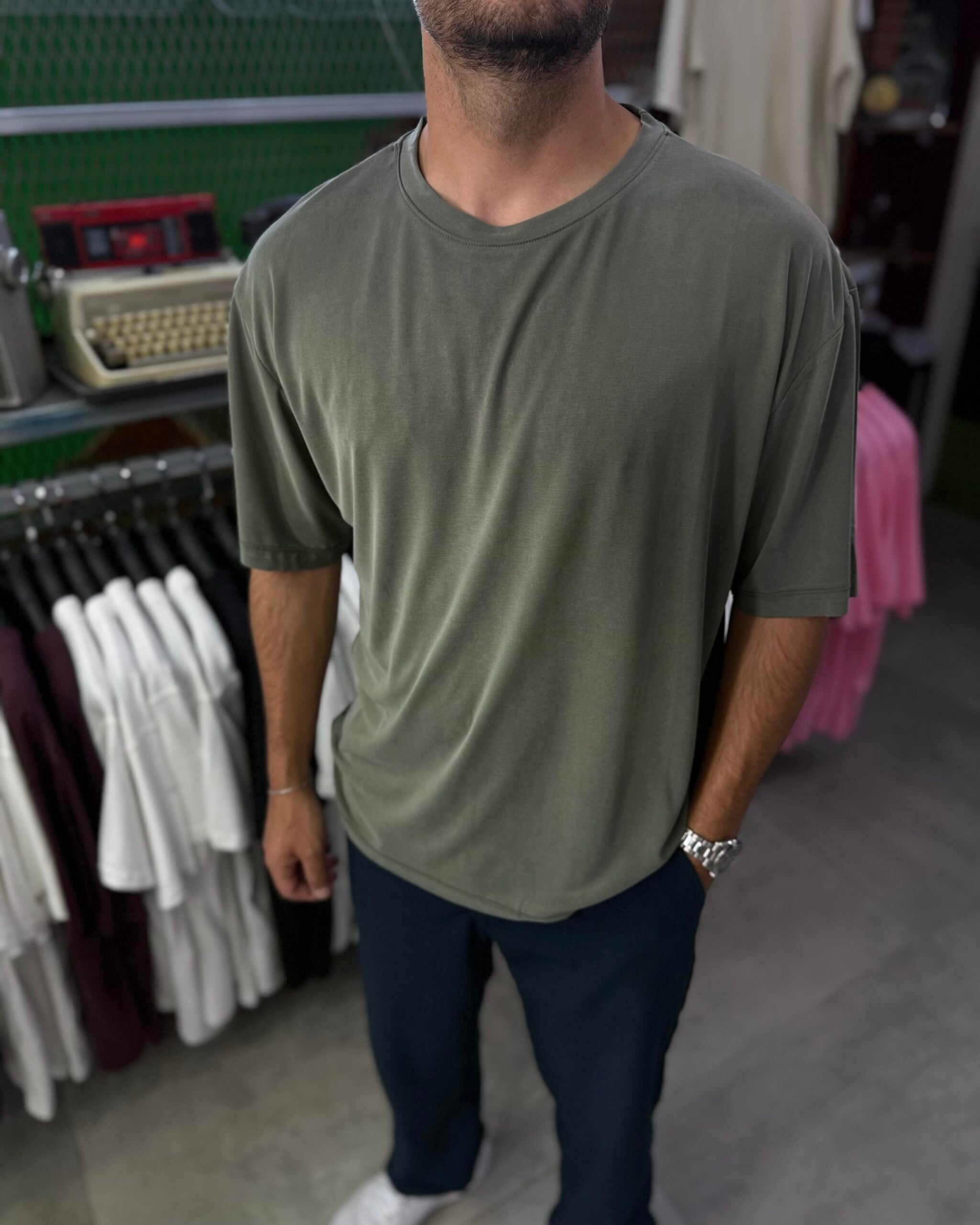 Oysho Kumaş Basic Yeşil Tişört