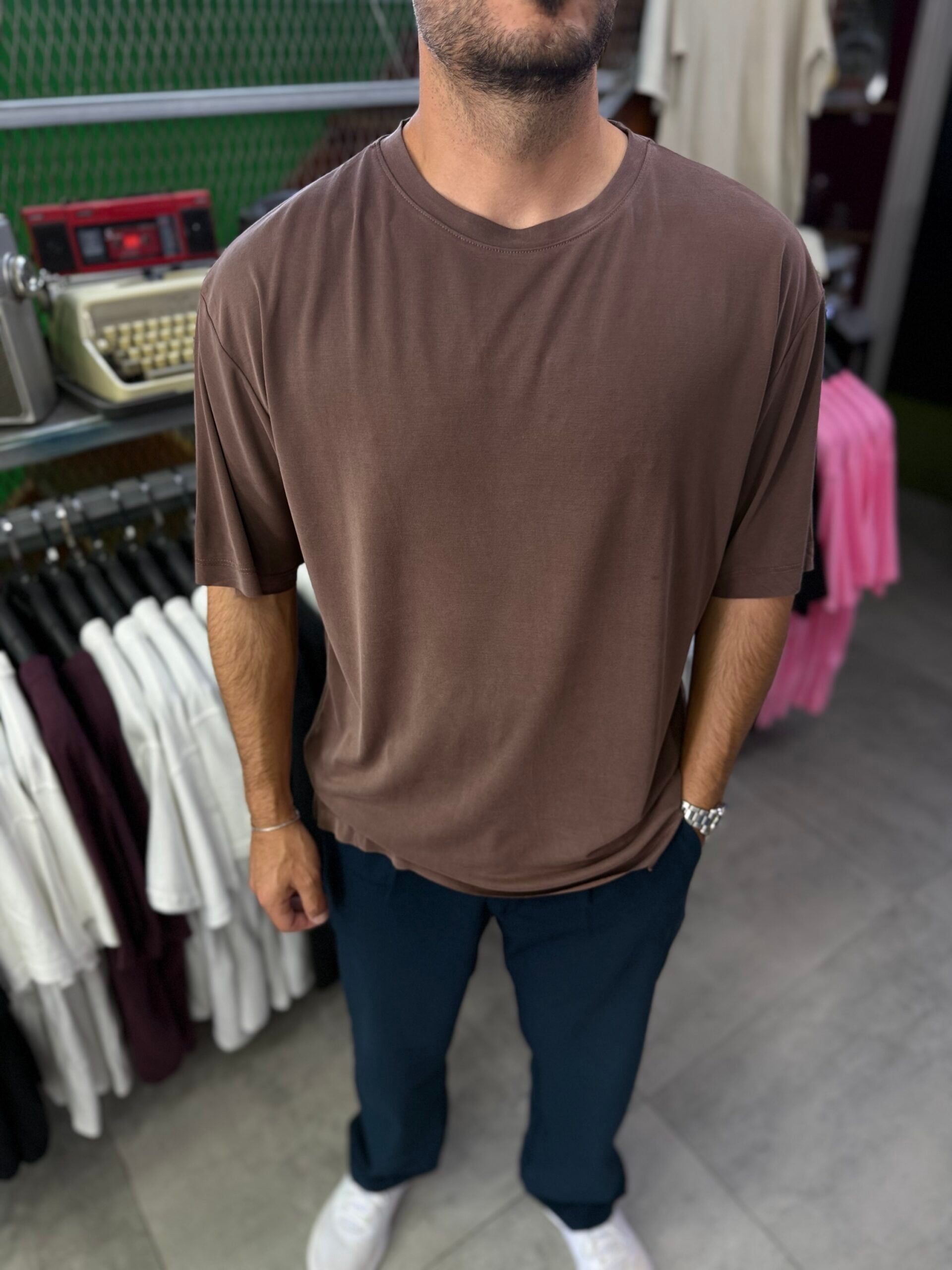 Oysho Kumaş Basic Kahverengi Tişört
