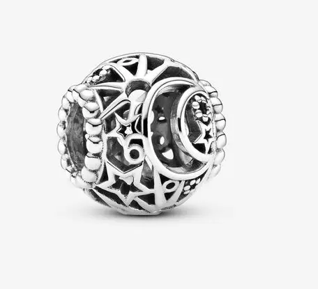 Pandora 799183C00 Charm Gümüş Kafes İşi Güneş, Yıldız Ve Ay Charm’ı