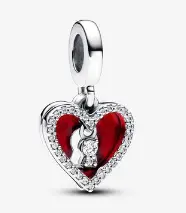 Pandora 793119C01 Charm Kirmizi Red Heart & Keyhole Double Dangle Charm